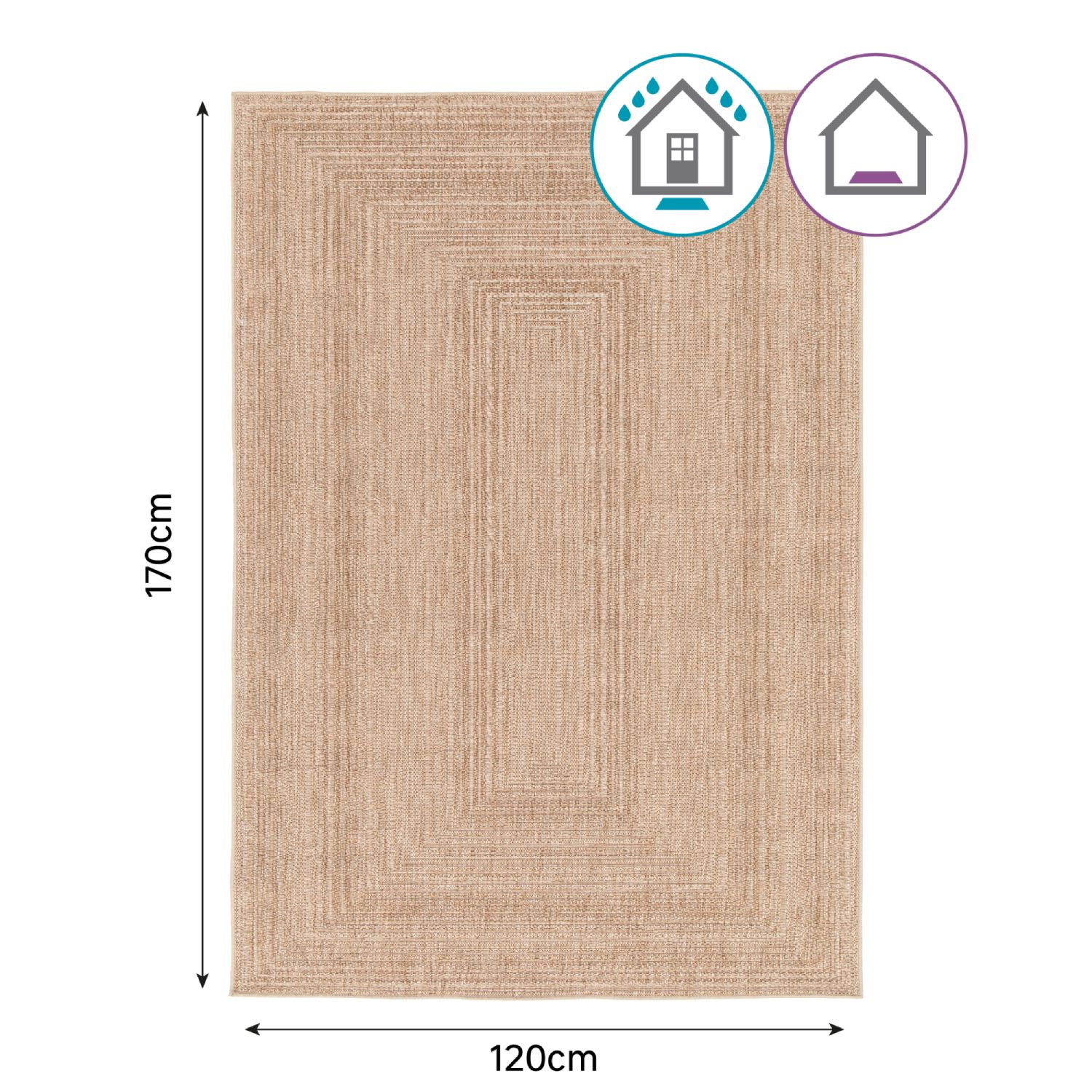 INSPIRE - Tapis rectangulaire beige FUJIN - Effet paille -Tapis intérieur et extérieur - 8 mm x l.120 cm x L.170 cm - Polypropylene - Tissage à plat - - 3