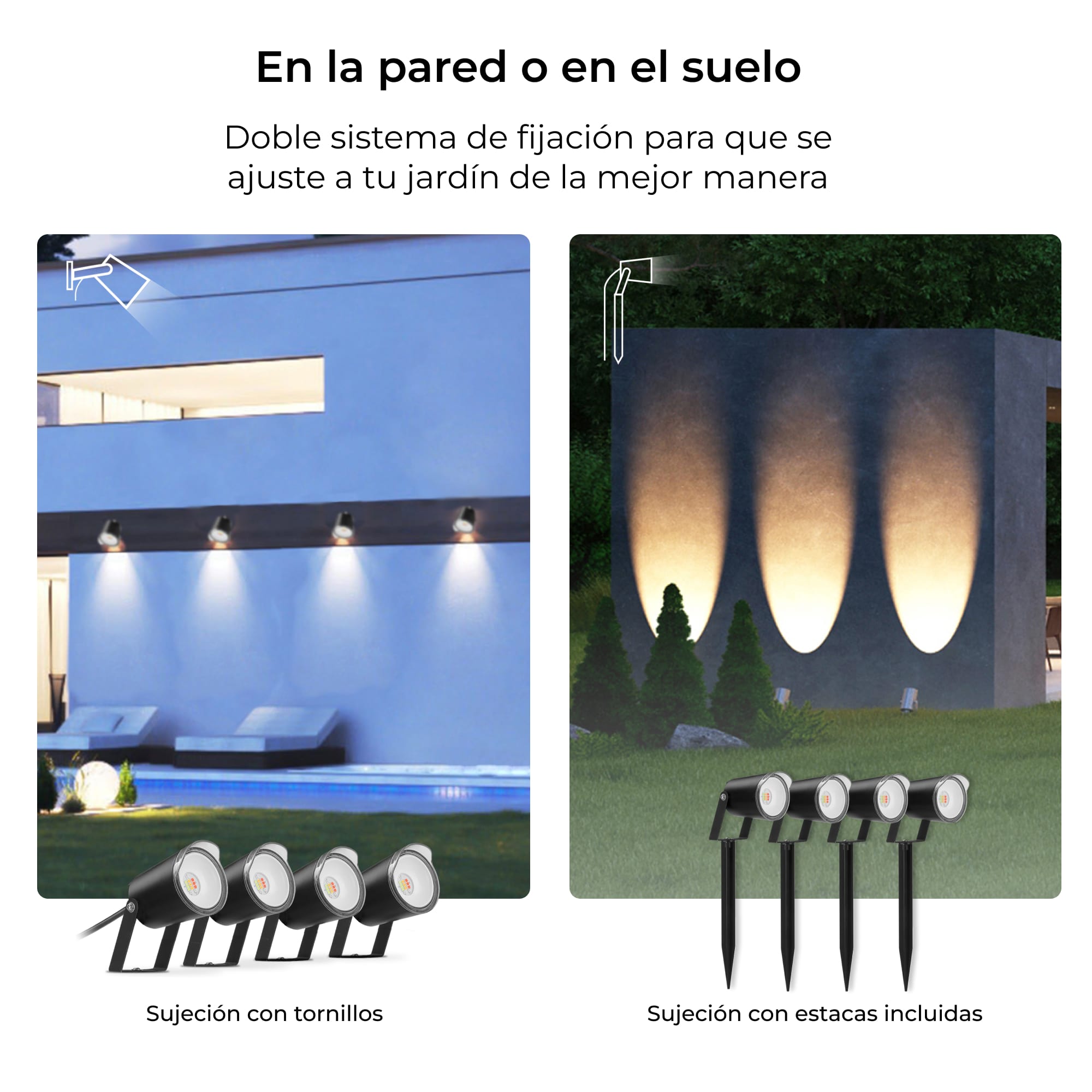 Ksix Pack 4 Smartled Outdoor Focos LED RGBWIC - IP65 - Control por APP - Instalacion Facil - 5