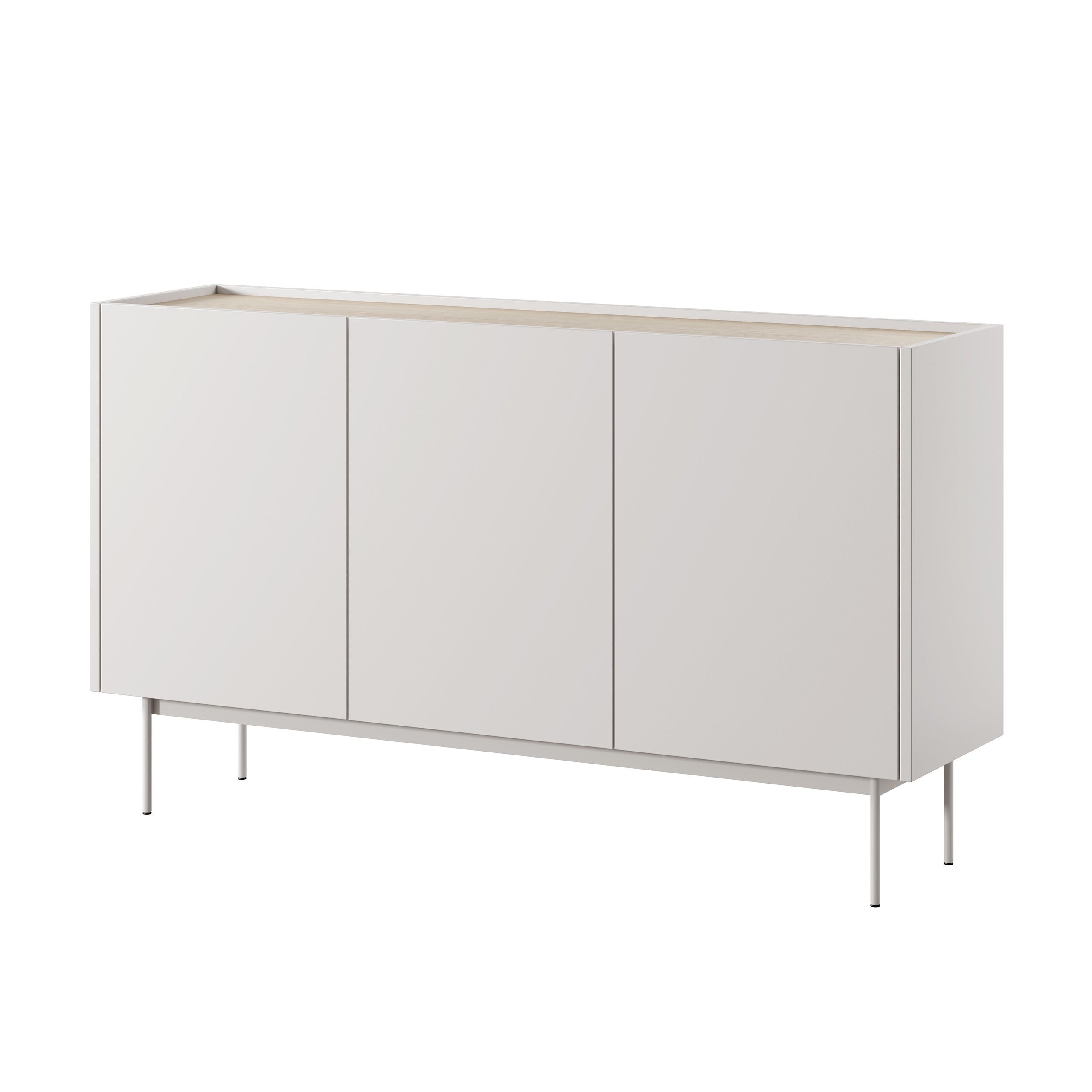 Komoda COLOR 3-drzwiowa 144 cm Kaszmir Jasny Beż z Dębowym Blatem i Metalowymi Nóżkami Styl Nowoczesny