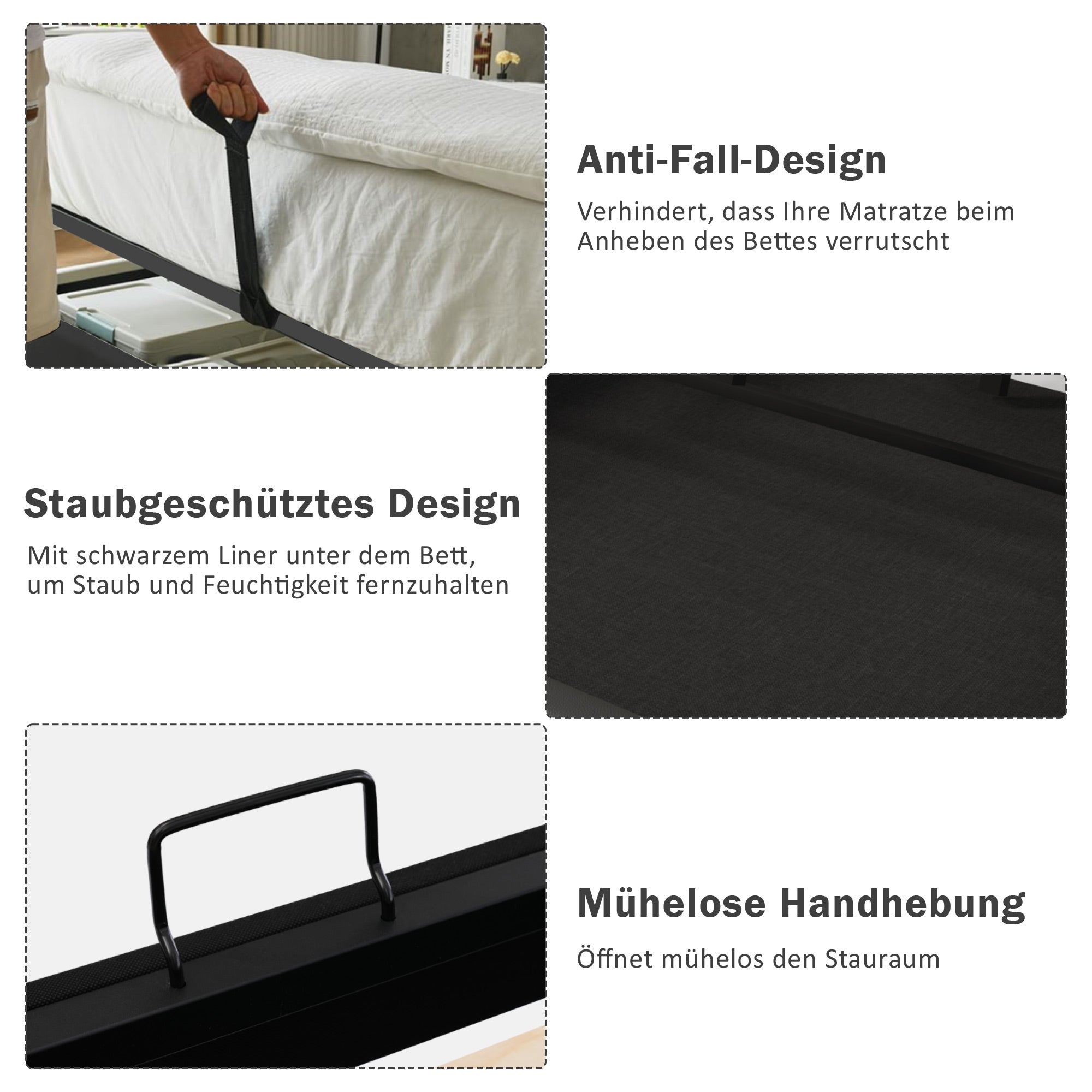Cama contenedor 140 x 200 cm con cabecero LED, toma USB tipo C - Tejido de algodón - Beige (sin colchón) - 4