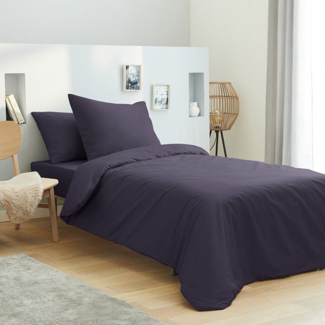 Pack 2 pièces HDC 140 x 200 + Drap housse Offert unie prune 100% Coton / 57 Fils/cm²