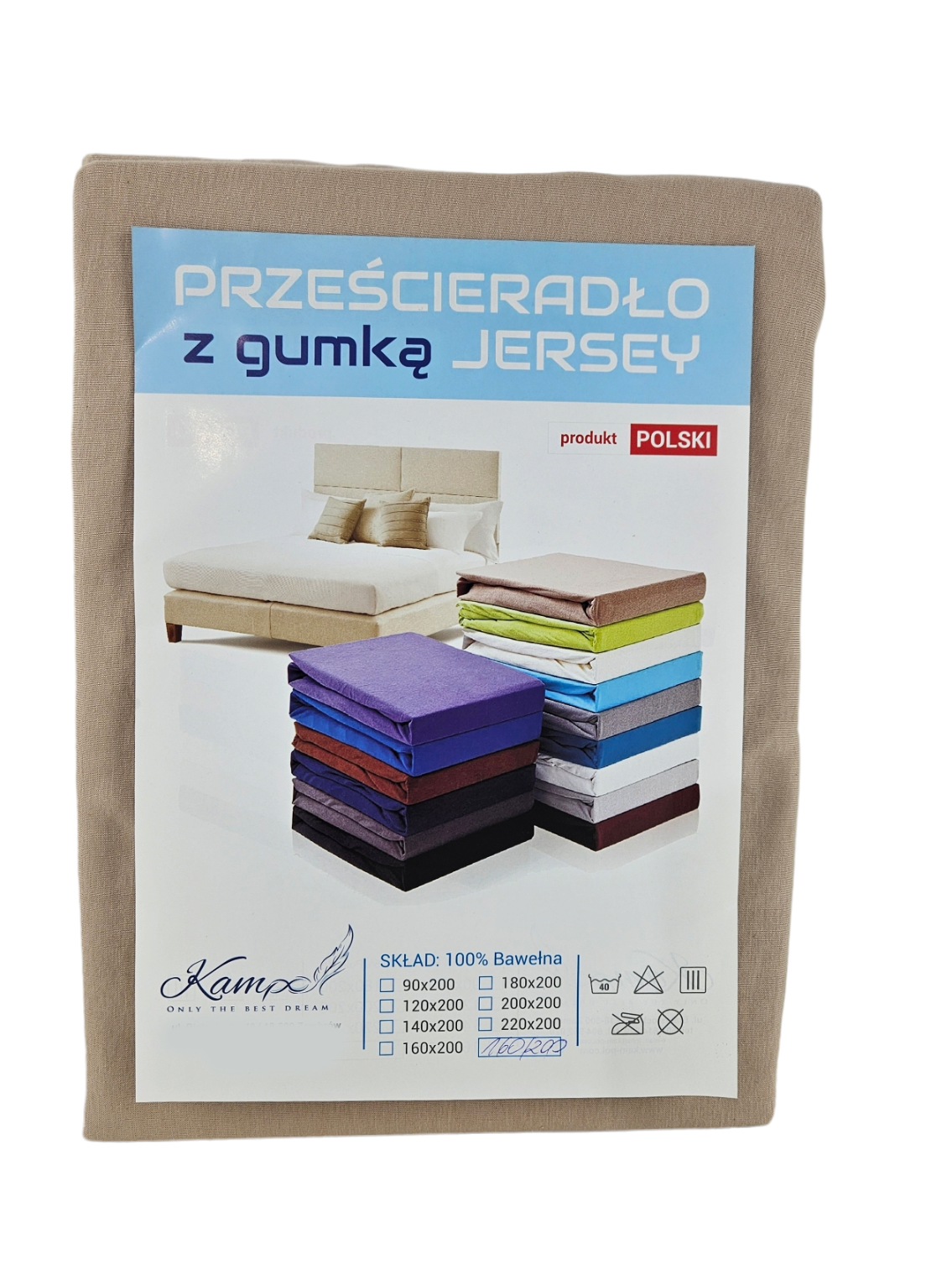Kam-Pol prześcieradło z gumką jersey bawełniane cappuccino 90x210 cm