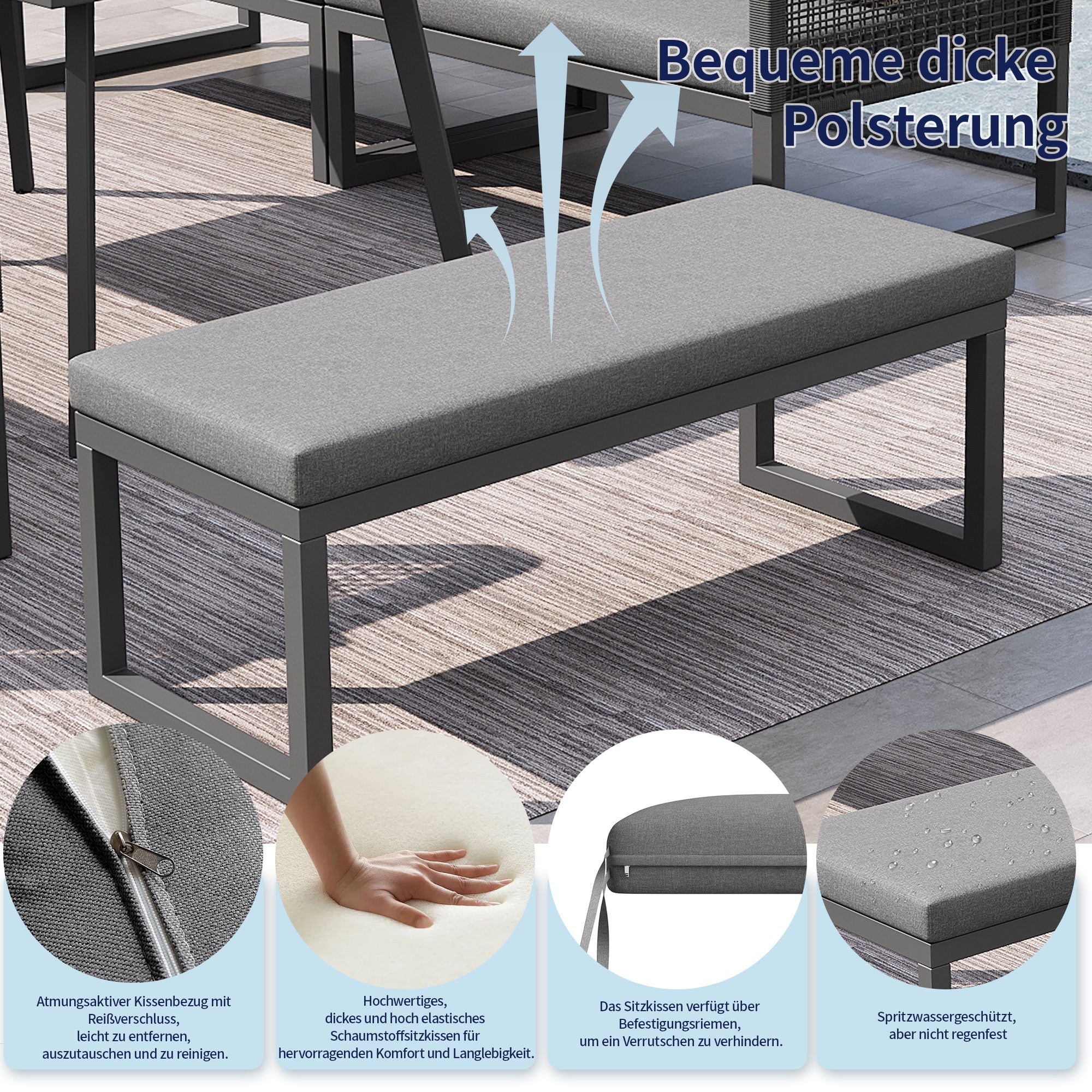 Ensemble de canapé de jardin d'extérieur 6-8 places,Avec coussin d'assise et dossier,Rotin PE tissé à la main,Canapé résistants aux intempéries,Gris - 7