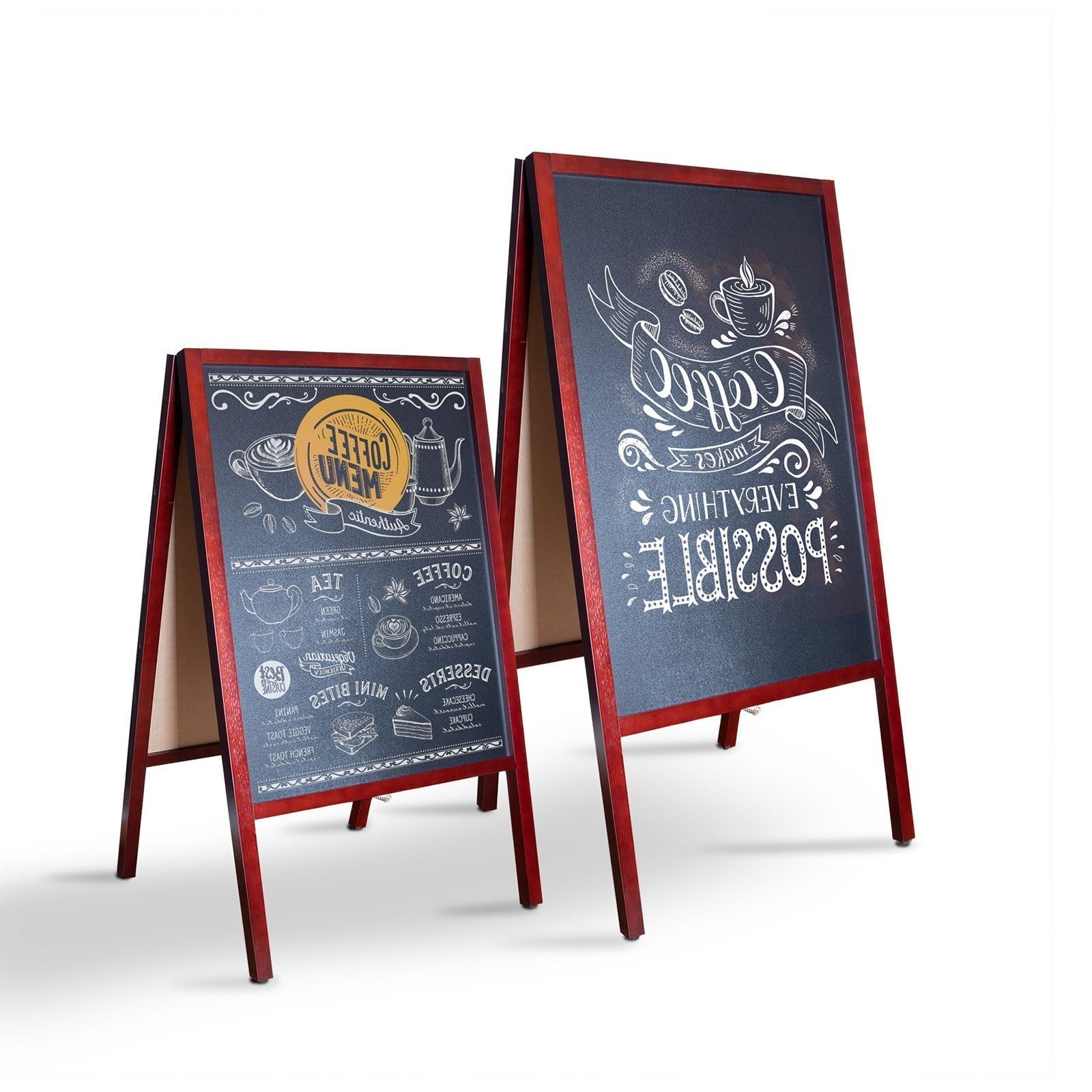 Présentoir Publicitaire VAIIGO 85x43cm - Tableau à Craie Magnétique Double Face - Bois Carbonisé - Pour Extérieur