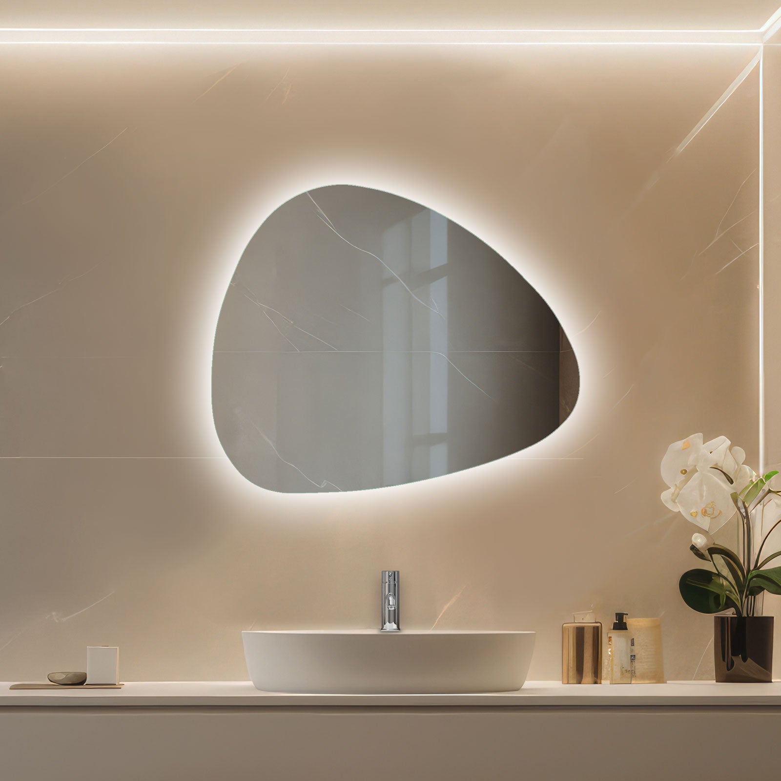Specchio Illuminato A LED Transolid Taylor, Senza Cornice, 90x60 Cm, Retroilluminazione Bianca Con Sensore Touch, 15W, Per Bagno O Trucco, Argento