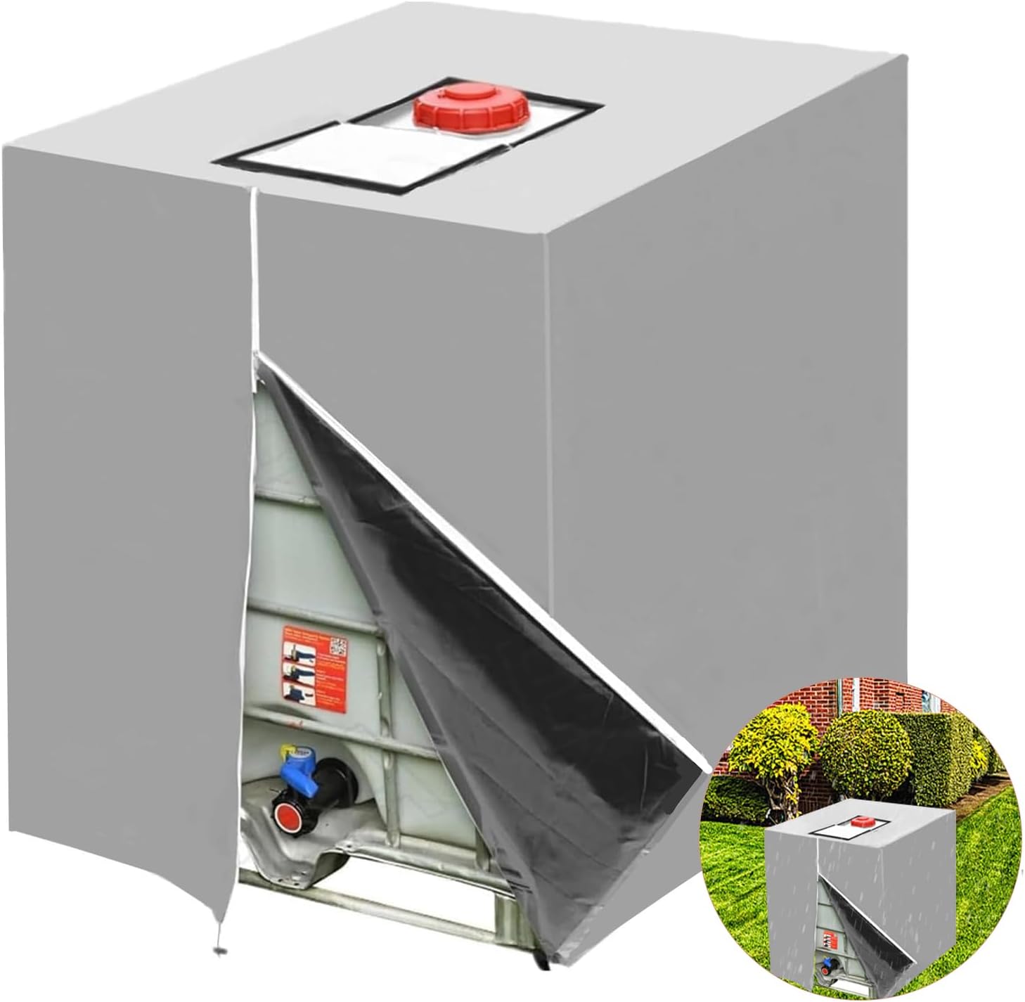 Pokrywa zbiornika 1000 l, osłona przeciwsłoneczna do zbiornika na deszczówkę IBC, pyłoszczelna, anty-UV, 116 x 100 x 120 cm, srebrna