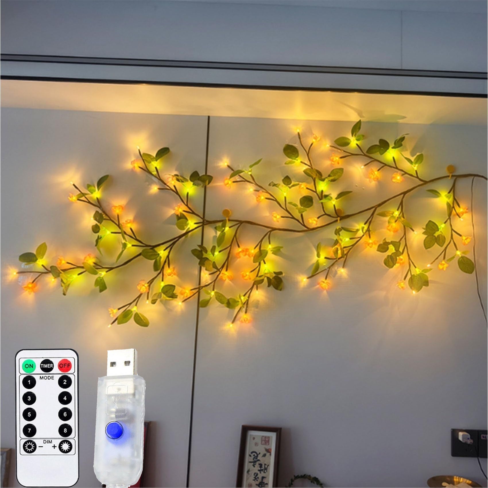 Guirlande Lumineuse Gresonic Willow Vine – 144 LED – 230 Cm – Branches De Saule Artificiel – Télécommande 8 Modes – USB – Minuterie