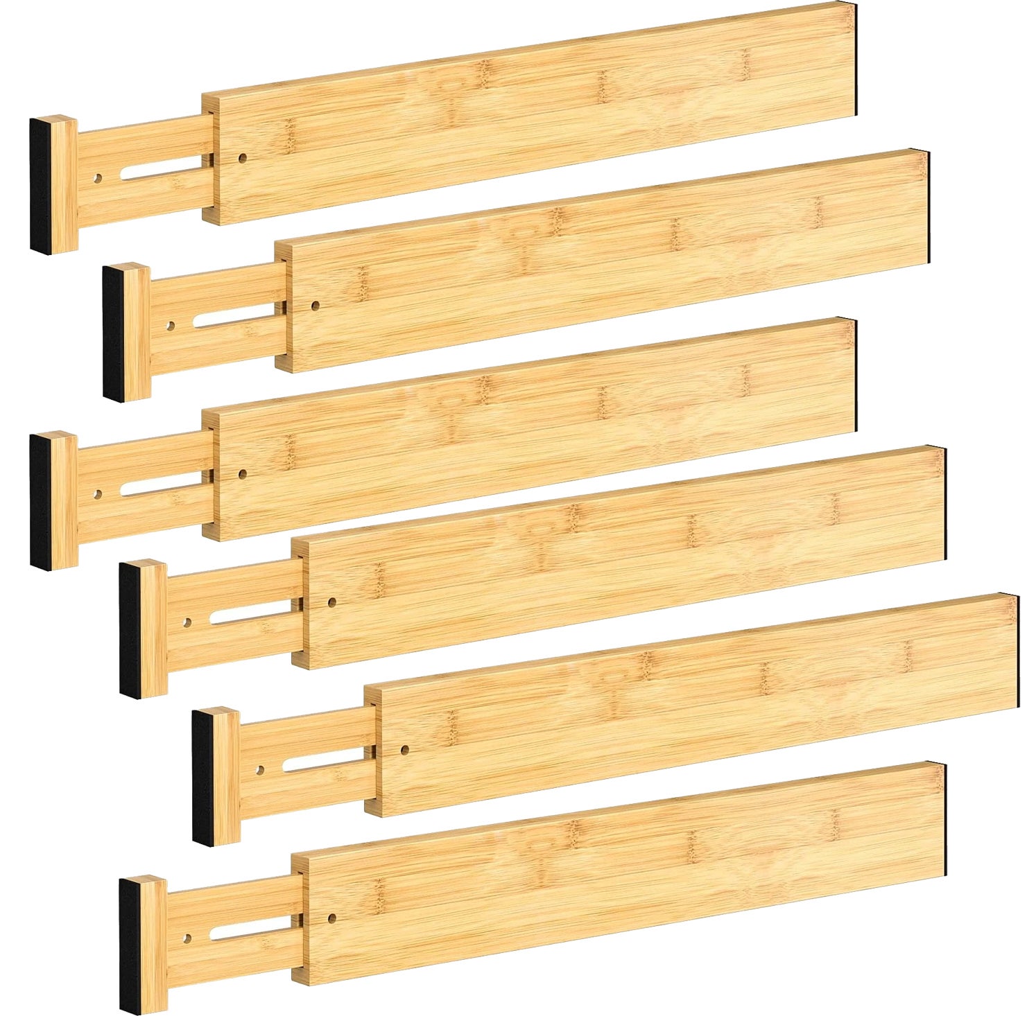 Paquete de 6 separadores de cajones de bambú, organizadores de cajones para ropa, ajustables de 43 a 56 cm, separadores expandibles para dormitorio