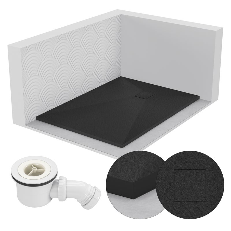 Brodzik STONE SEVANTE prostokątny 100x90 czarny z syfonem 1 szt.