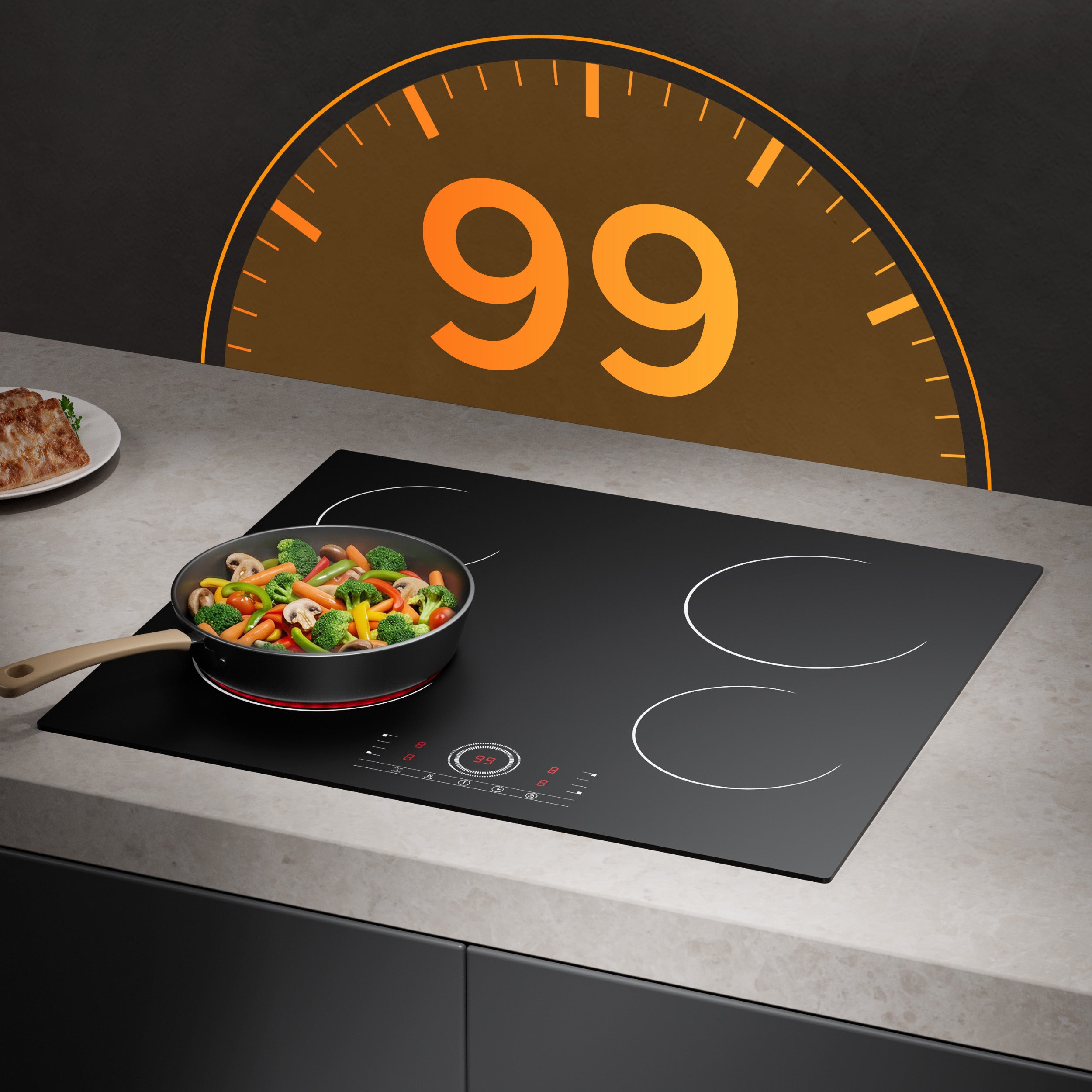 CDV Plaque Vitrocéramique 4 foyers Encastrable 6000W 9 Niveaux de Puissance Touche tactile Minuterie 99 mins CDVER604 - 6