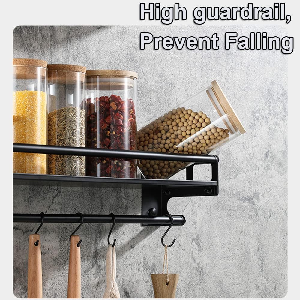 Portautensili da cucina in acciaio inox con 6 ganci, incollato/forato, 2 modalità di montaggio, organizer da parete 40 cm, nero - 3