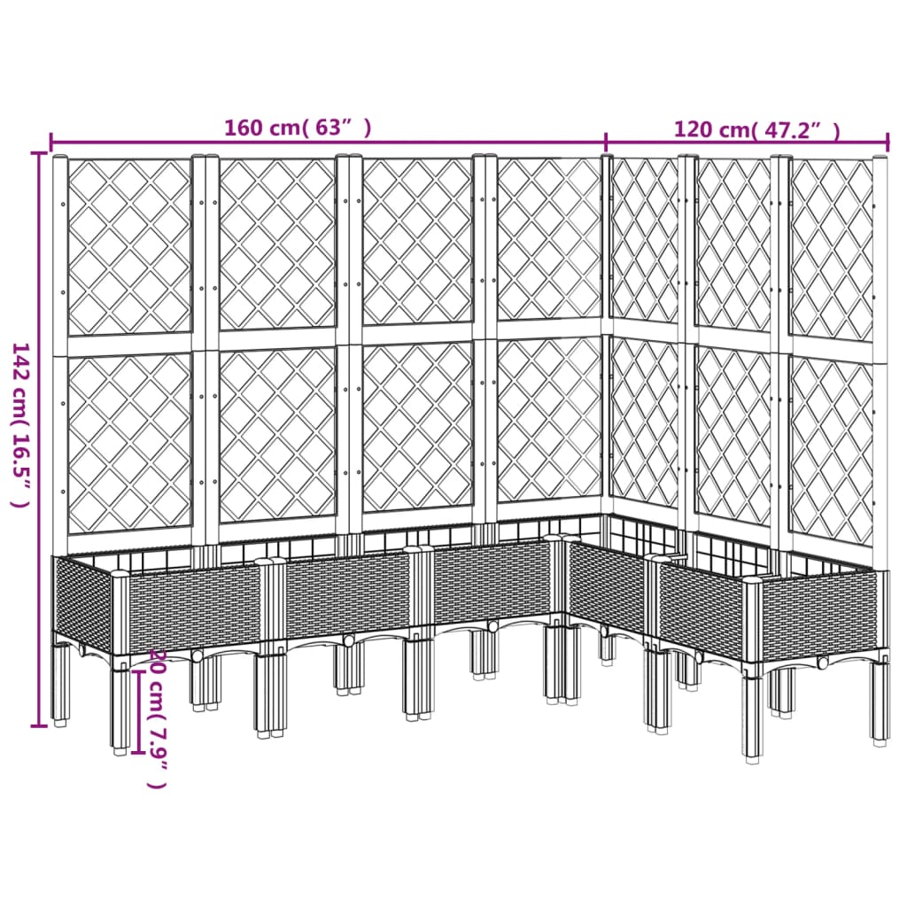 Maison Exclusive - Vaso/floreira de jardim c/ treliça 160x120x142cm PP cinza-claro - 9