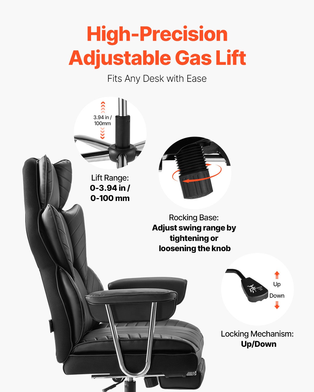 Chaise Exécutive Dossier Haut SucceBuy avec Fonctions Avancées, Noir, Confort et Adaptabilité Supérieurs pour Longues Heures de Travail - 8