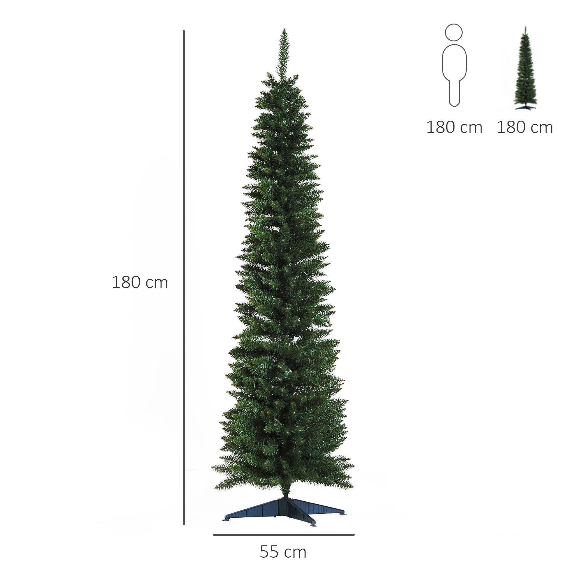 Sapin Noël artificiel étroit 180 cm 390 branches vert, base détachable, assemblage facile, décoration fêtes - 5