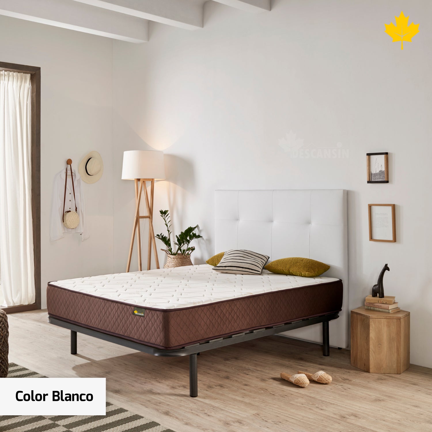 Pack colchon + cabecero tapizado + somier descansin | 135 x 180 | blanco | ideal para personas con dolores de espalda | facil montaje | silencioso