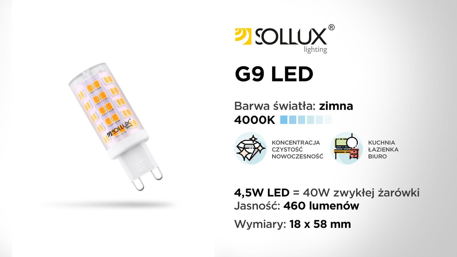 Żarówka LED G9 4.5W kapsułka przezroczysta Neutralna biel 4000K 530lm Sollux Lighting - 3