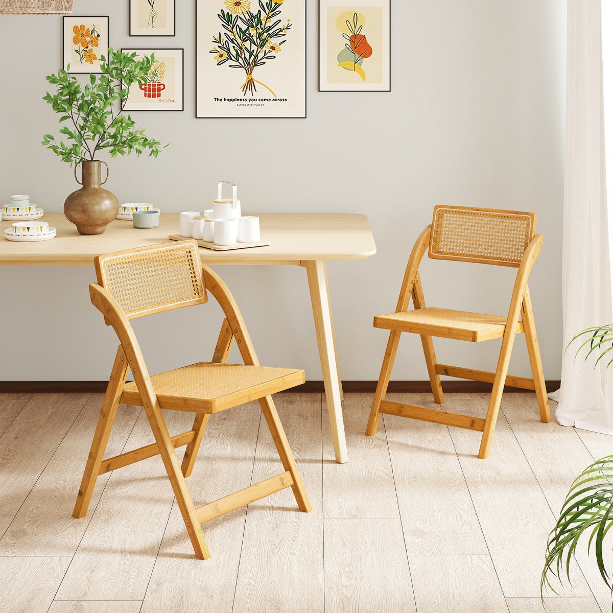 Lot De 2 Chaises Pliantes En Rotin Et Bambou – Design Naturel Et Pratique – Salle à Manger