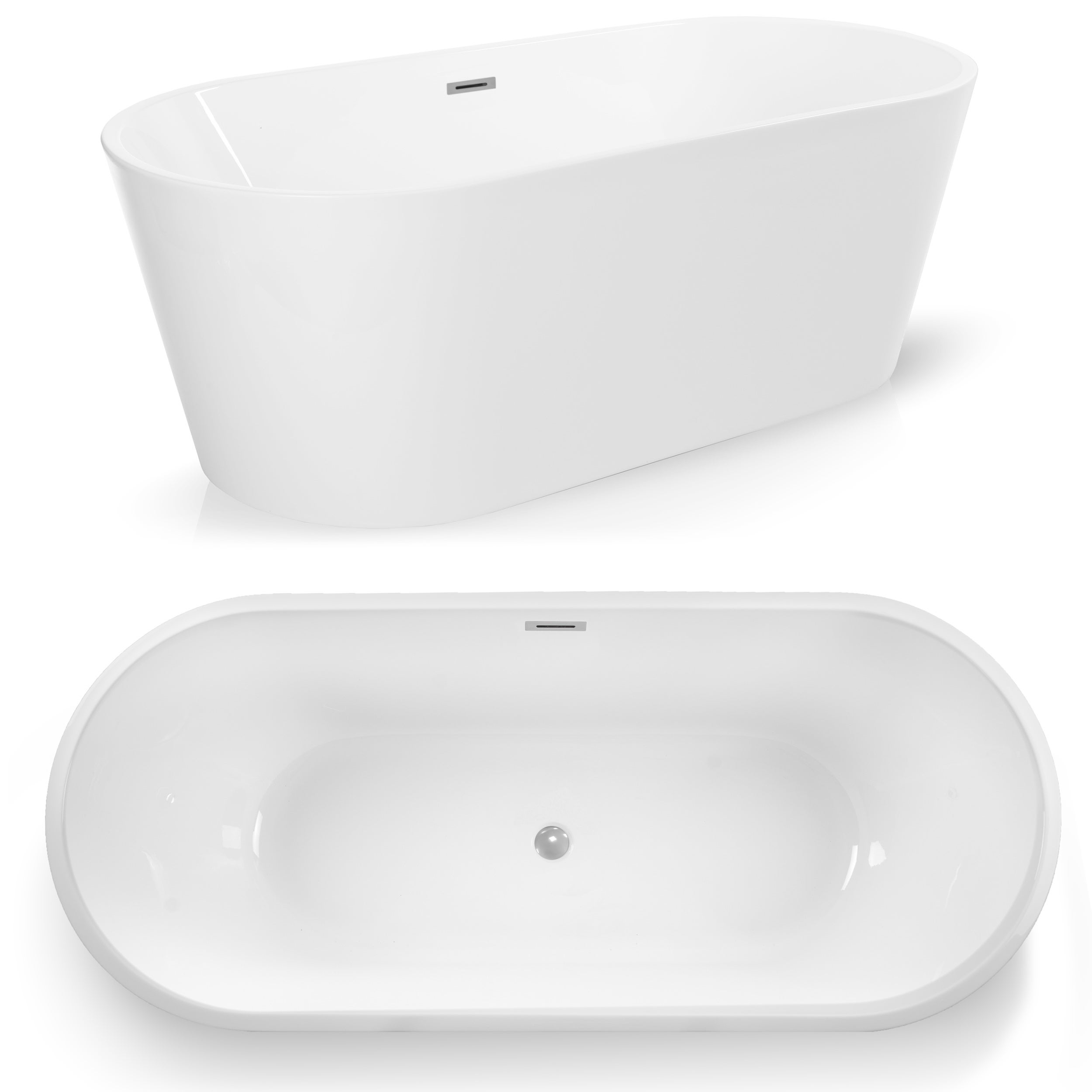 Wanna wolnostojąca biała owalna Akrylowa CALLISTO + syfon 170 x 74cm AKCESORIA SREBRNE (KOREK I PRZELEW)