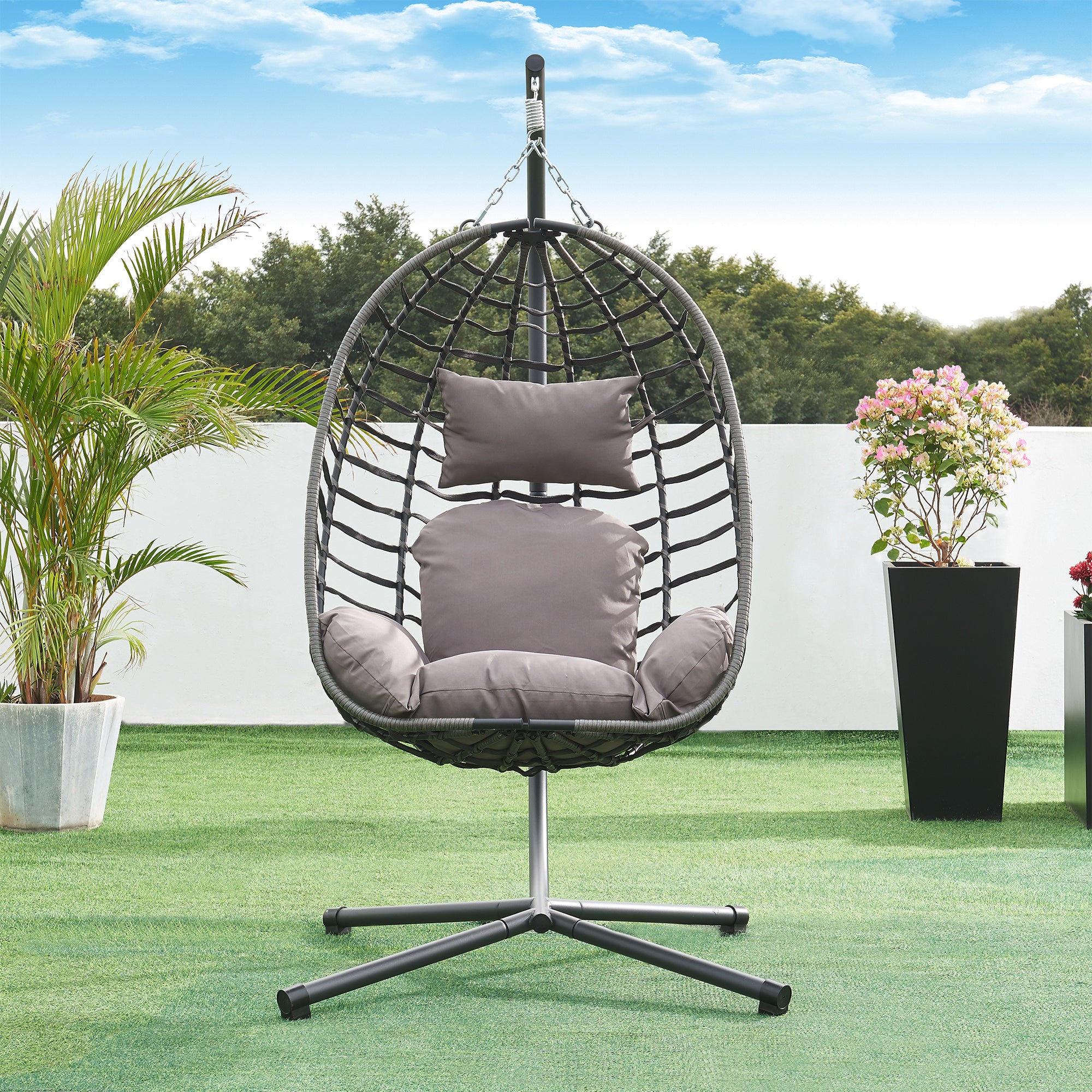 Fauteuil suspendu avec support Kandsvas 198 x 110 x 95 cm gris [en.casa] - 3