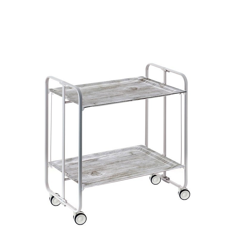 Don hierro - carrito auxiliar plegable bauhaus con ruedas – armazón metálico gris, 2 niveles, 4 posiciones ajustables-pino envejecido