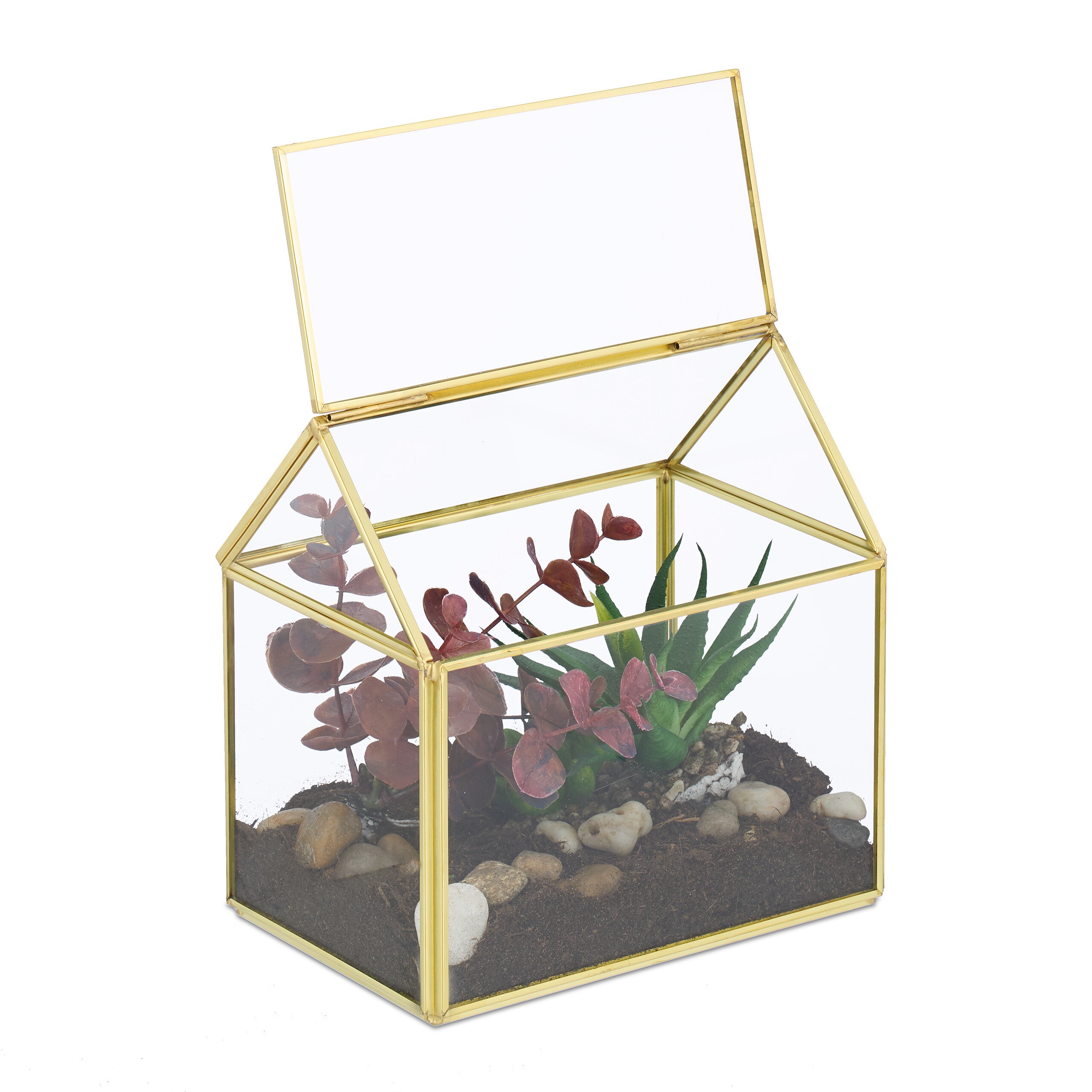 Relaxdays Terrario Piante, Mini Serra in Vetro e Rame, HLP 15x15x10 cm ...