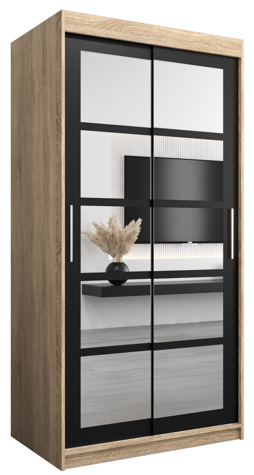Szafa przesuwna garderoba ROMA 2 100 x 62 x 200 cm Sonoma + Czarny - Abiks Meble