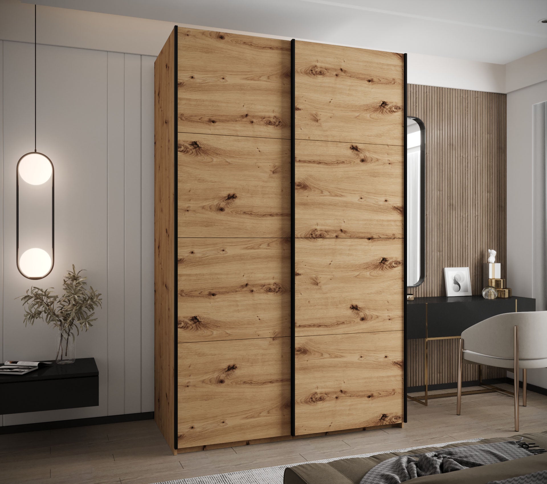 Szafa przesuwna wysoka Lux 1 150 x 64 x 245,5 cm artisan + artisan + u. czarny - Abiks Meble - 2