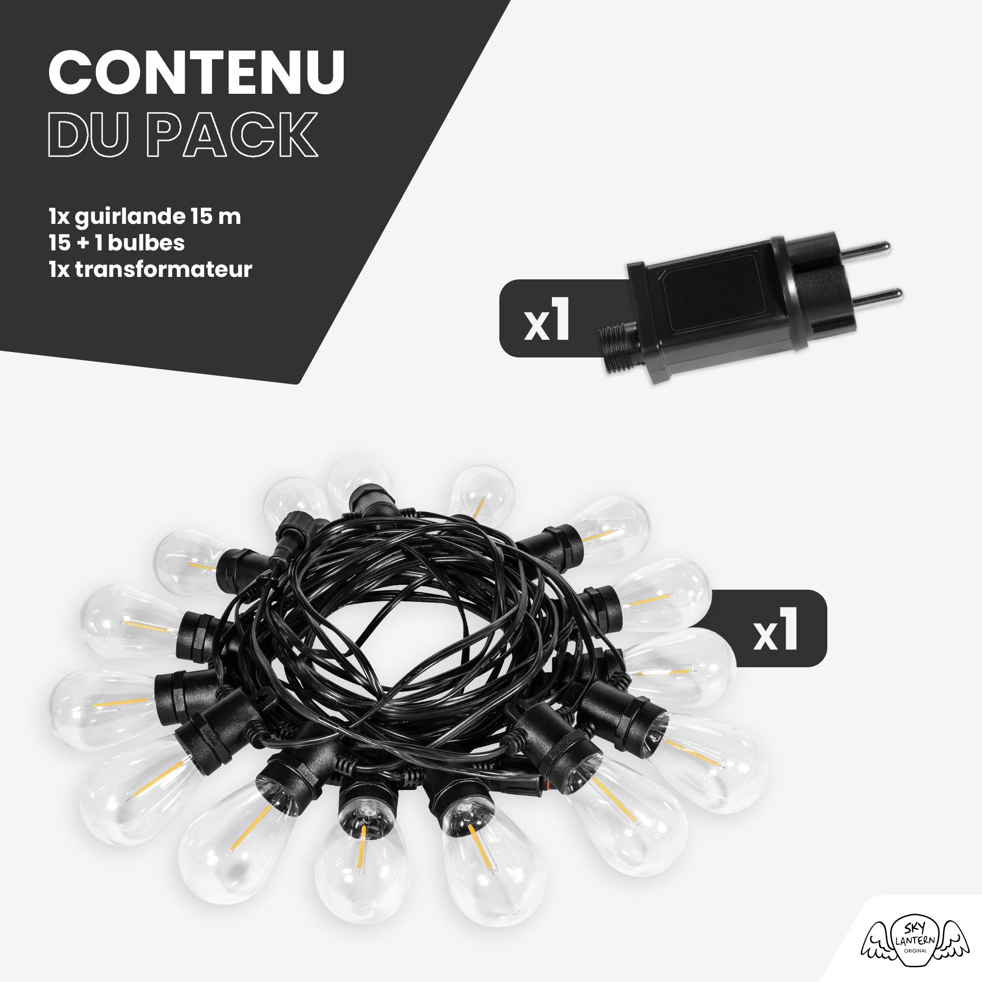 Guirlande Guinguette IP65 LED 15M 15 Bulbes Filament Allongé Dimmables Avec Télécommande SKYLANTERN - 5