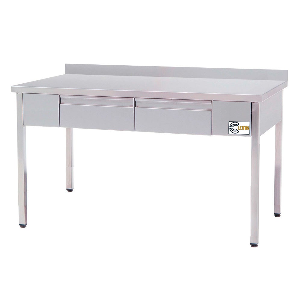 Cleiton® mesa de acero inoxidable hostelería mural con 2 cajones sin estante 1500x700x850 mm desmontable | mesa de trabajo inox resistente