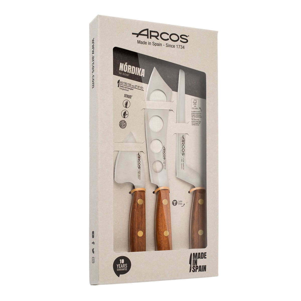Arcos Hermanos Arcos Nórdika -Set De 3 Cuchillos Para Queso En Acero Inoxidable Nitrum. Mango De Ovengkol Acero Inoxidable, Leroy Merlin