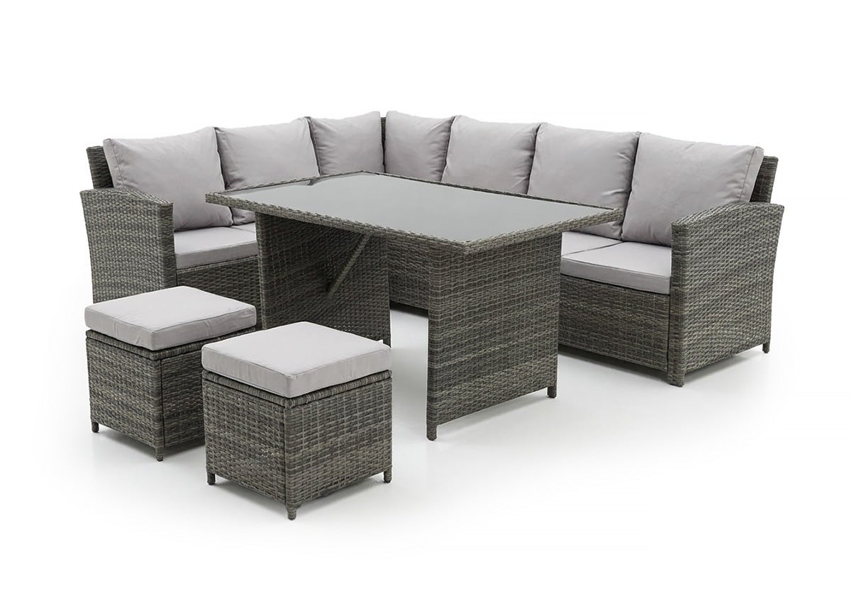 Sofa Rinconera + Mesa + 2 puffs de Ratan PE. Muebles de Jardin y Terraza, Gris - 2