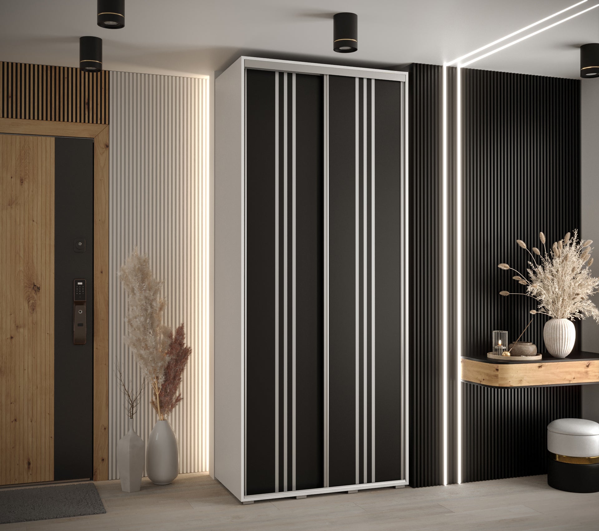 Szafa przesuwna wysoka Davos 6 120 x 60 x 235,2 cm biały + czarny + u. srebrny - Abiks Meble - 2