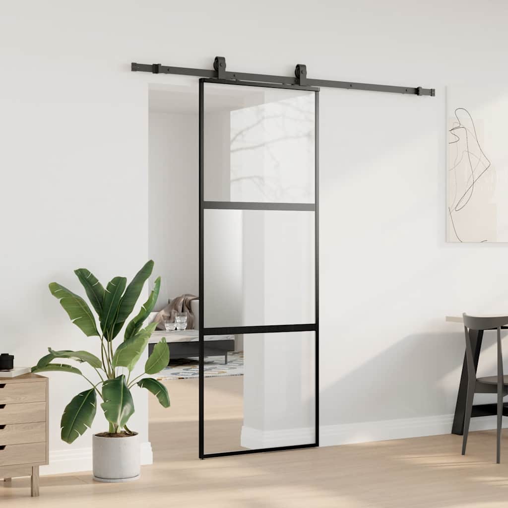 Puerta corredera con herrajes negro 76x205 cm vidrio templado vidaXL - 4