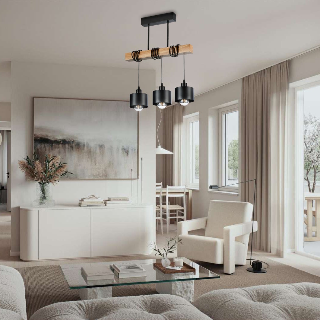 Lampa wisząca żyrandol Elza E27 3-punktowa 167 cm IP20 czarna drewno dąb MasterLED - 5