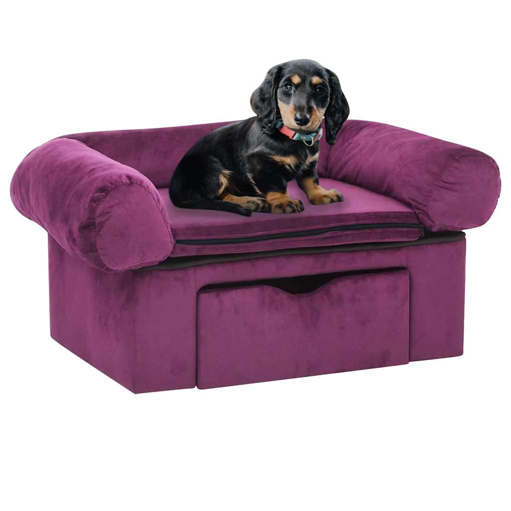 Sofa dla psa, z szufladą, burgundowa, 75x50x38 cm, pluszowa vidaXL
