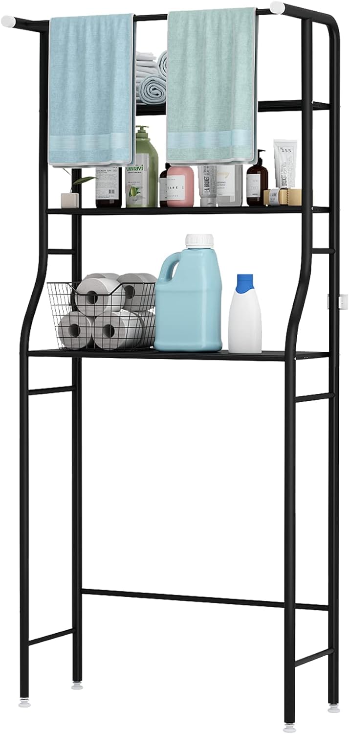 Mensola per WC da bagno 3 ripiani 1 appendiabiti superiore 166x65x25 cm Nero - 2
