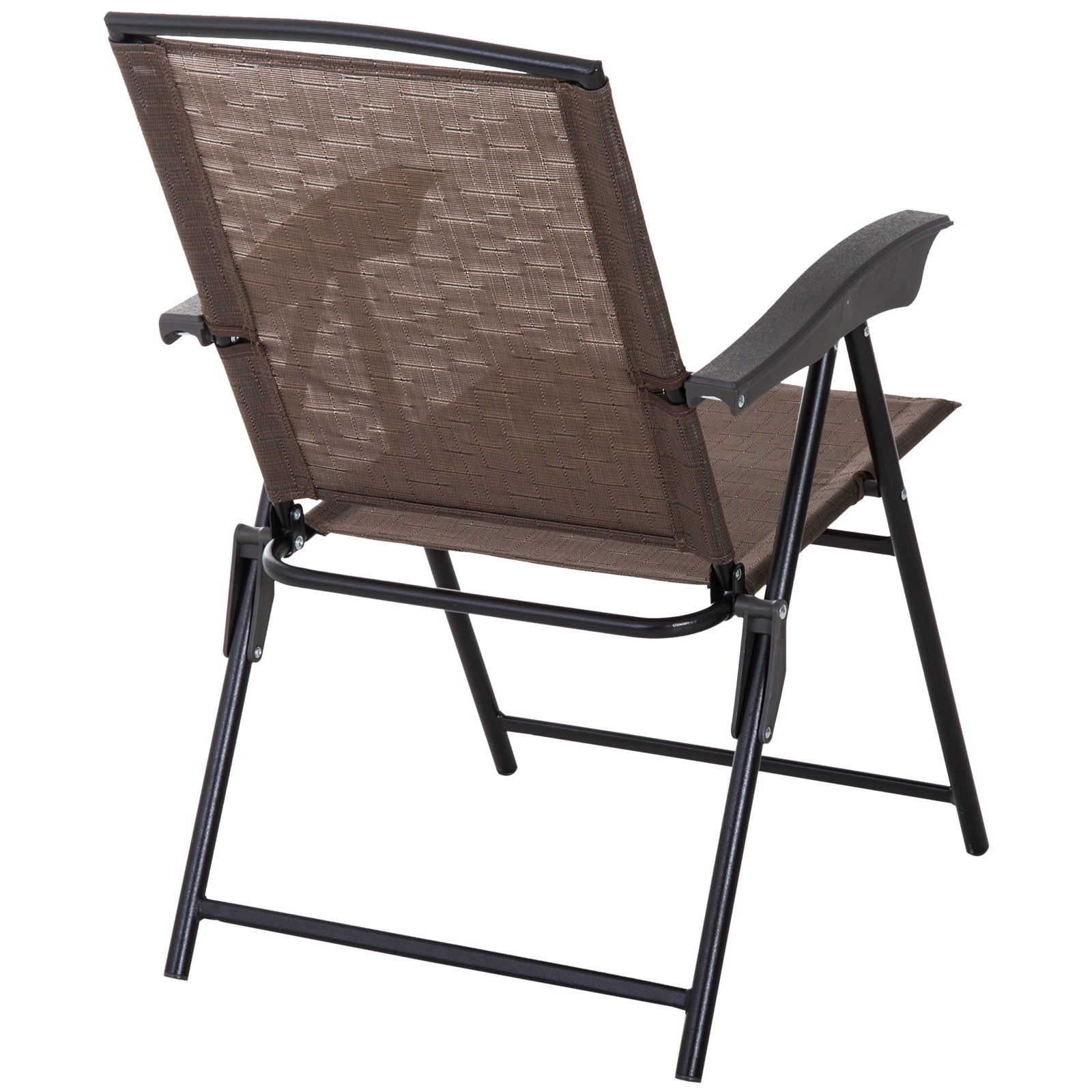 Ensemble Jardin 3 pièces : 2 chaises inclinables multi-positions pliables + table ronde verre trempé, métal/textilène, chocolat. - 9
