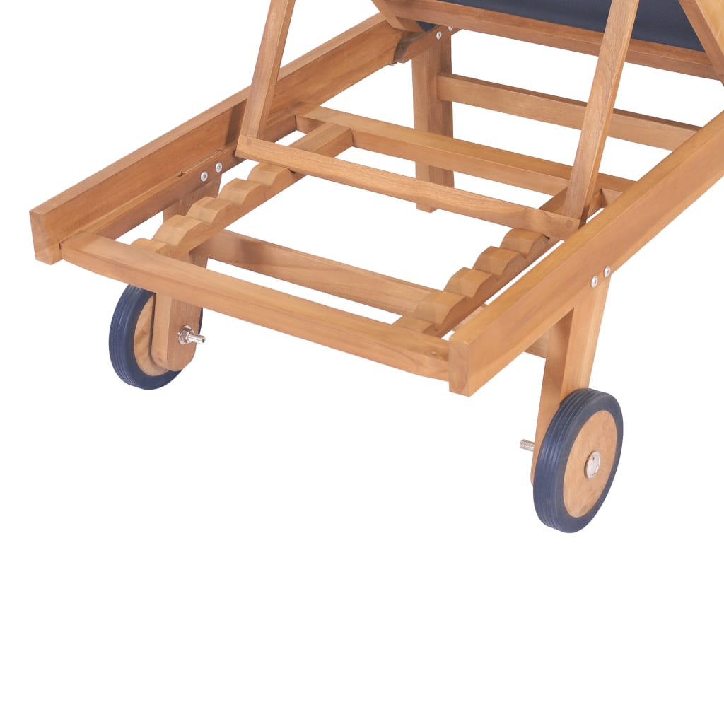 Chaises longues pliables avec roulettes 2 pcs Teck et textilène - 9