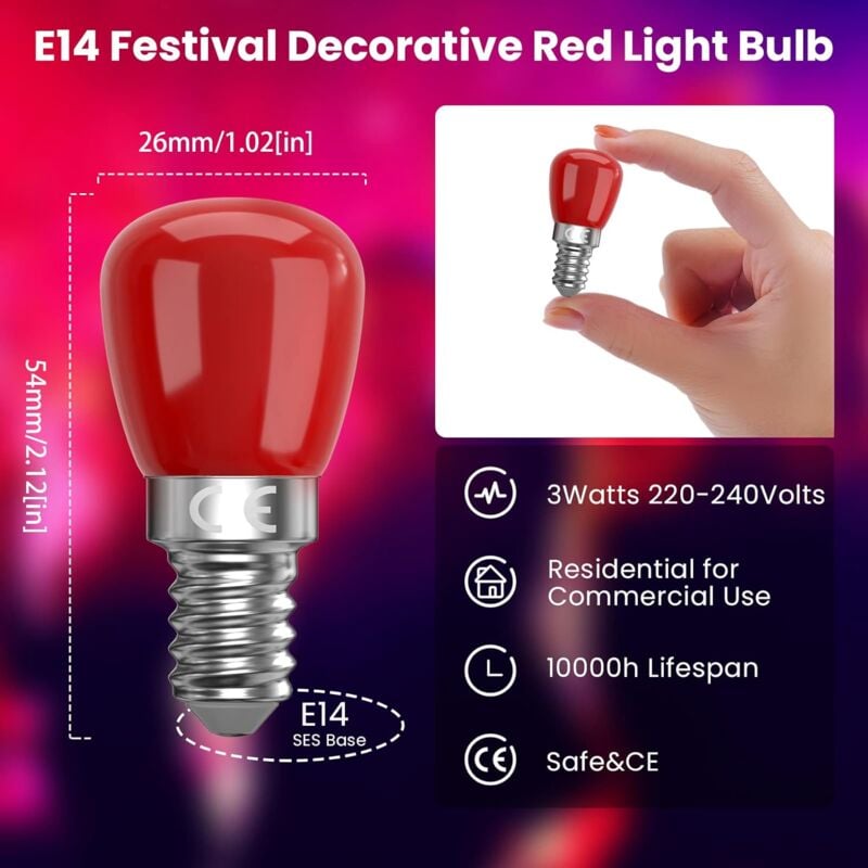 Lot de 4 ampoules LED rouges E14 3 W E14, ampoules LED décoratives rouges E14, 25 W de rechange, convient [Classe énergétique F] - 3