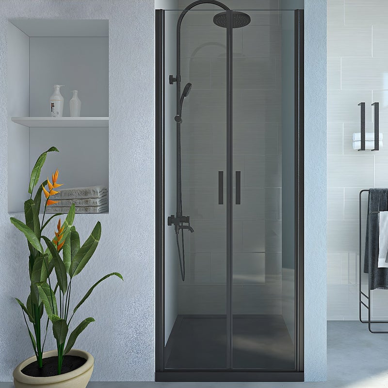 Drzwi prysznicowe skrzydłowe - 80 x 195 cm - Czarny mat - Szkło hartowane - SARASOTA