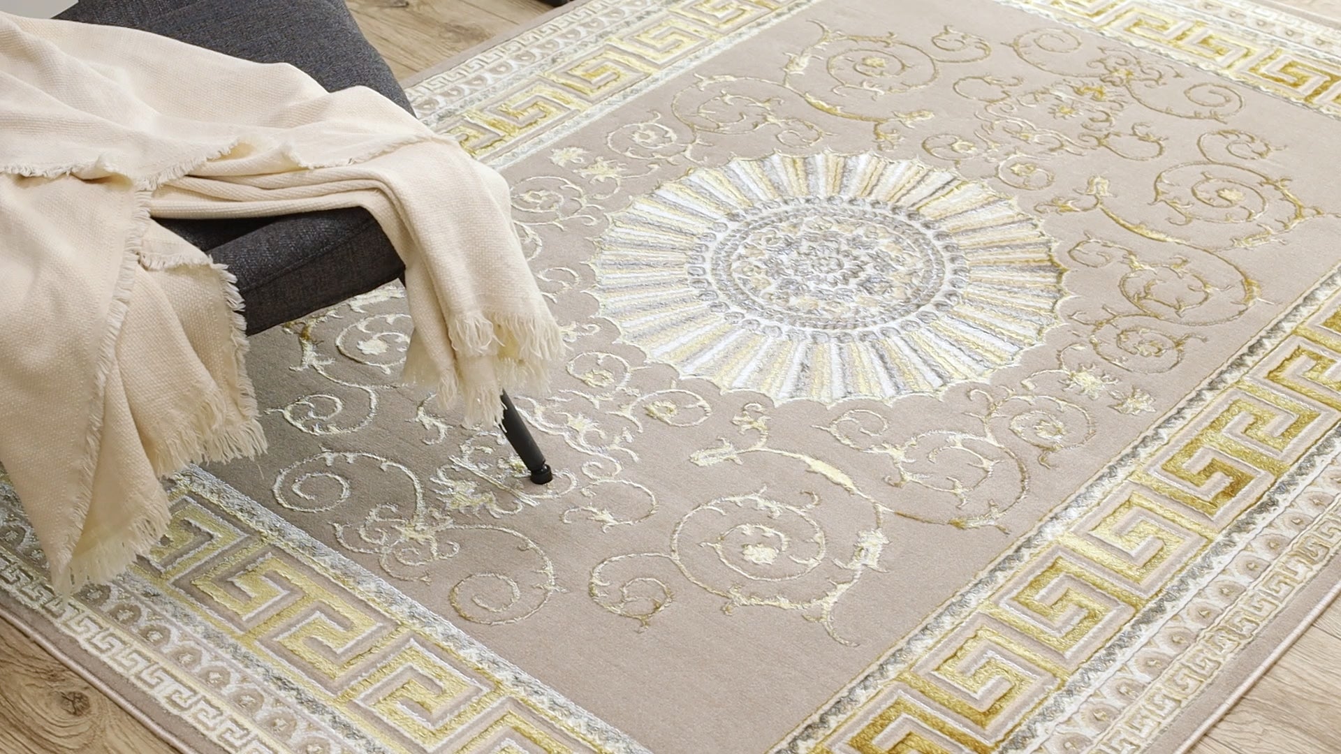 Dywan BLISS Z160AZ147 ciemny beż / złoty - Ramka, grecki ekskluzywny, strukturalny 120x170 cm - 3