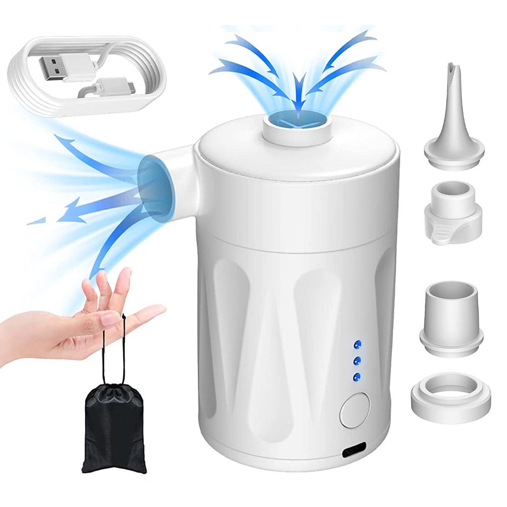 Elektryczna pompka do materaca - z 4 dyszami i torbą do przechowywania - miniaturowa przenośna pompka próżniowa - bateria 3000 mAh - biała