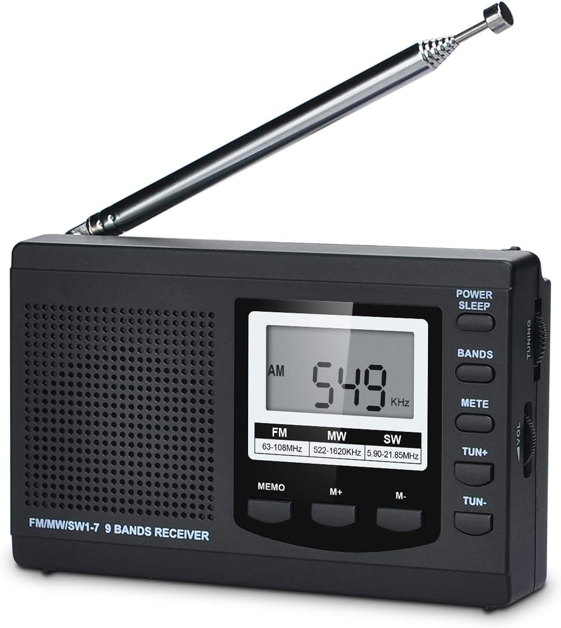 Radio szerokopasmowe AM/FM/SW DSP, głośnik stereo, wyświetlacz LCD, budzik, timer, uśpienie, radio przenośne (czarne)