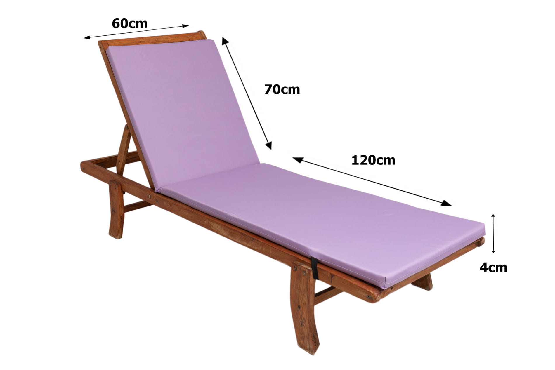 Cojín para tumbona 190x60x4cm, cojín para jardín tumbona, tumbona de madera lila, cojín para tumbona de piscina - 2