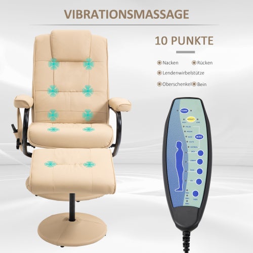 Fauteuil Relax avec Fonction Relaxation, Fauteuil de Massage TV avec Repose-pieds, Cuir Synthétique Crème, 77x84x95 cm - 4