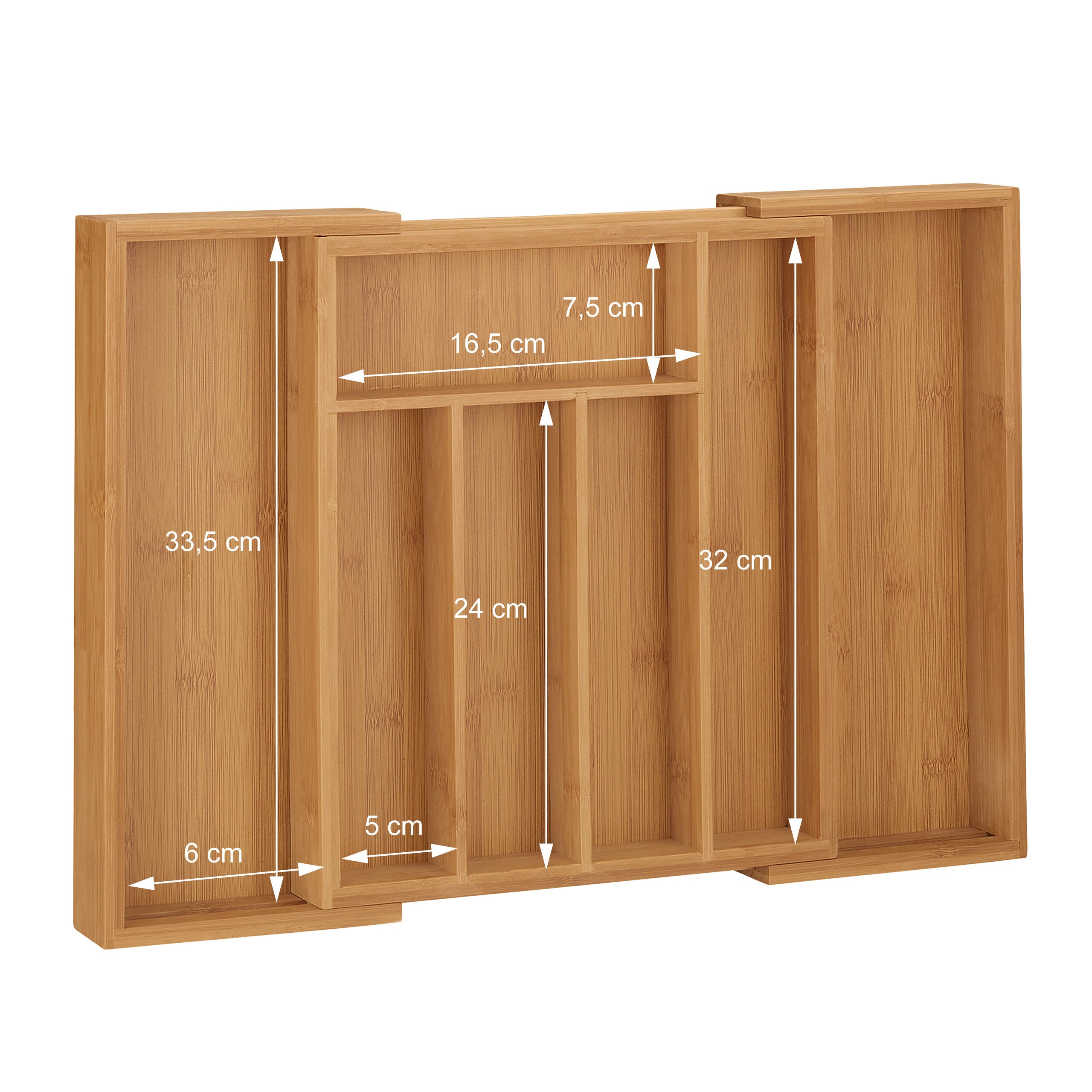 Range-couvert, extensible, organiseur de tiroir haut en bambou, 6,5 x 38 x 35,5 cm, rangement cuisine, nature, Relaxdays - 6