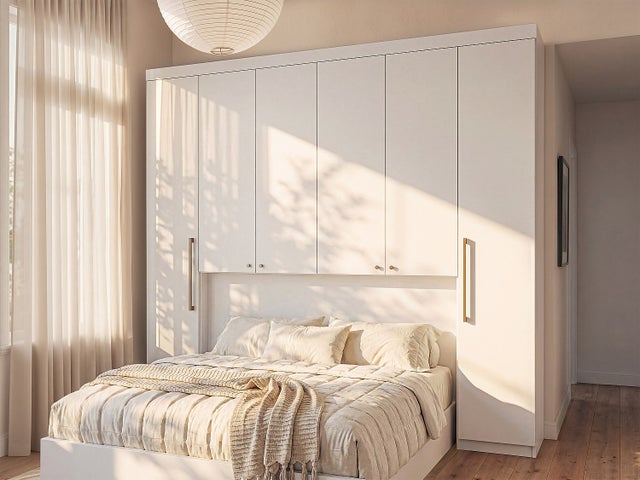 Pont de lit - 6 portes - Avec armoires et rangements - L216,5 cm - Blanc - ANTERO
