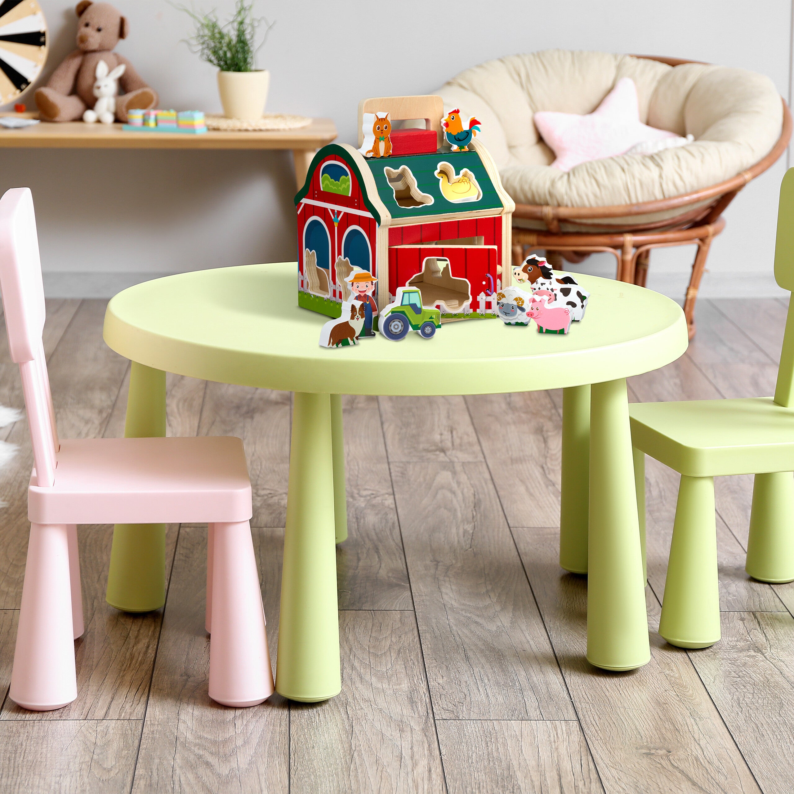 Casetta Gioco In Legno L'allegra Fattoria - Per Bambini, Con 16 Pezzi, Gioco Educativo
