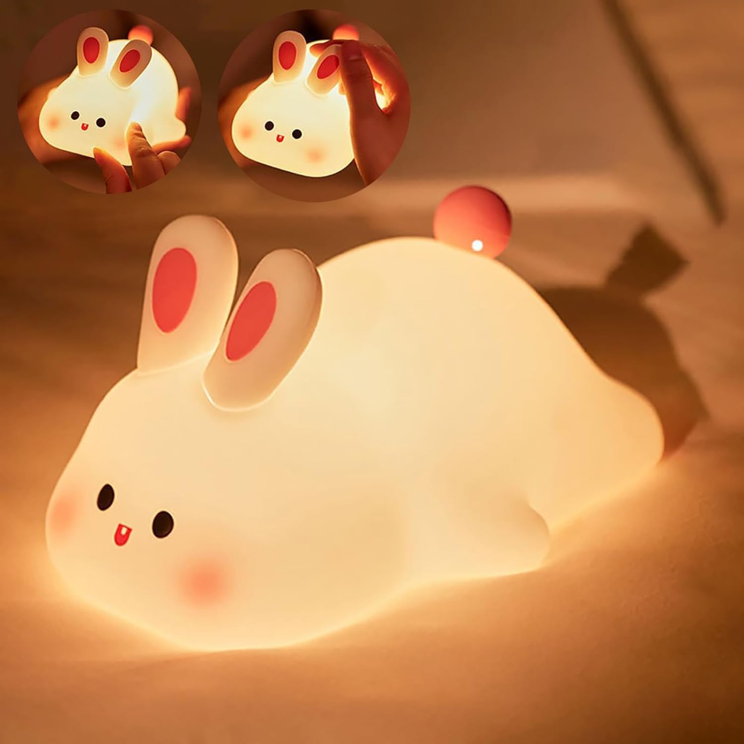 Lámpara de lactancia para niños, linda lámpara de conejito, lámpara de noche regulable, lámpara de noche led táctil recargable por usb