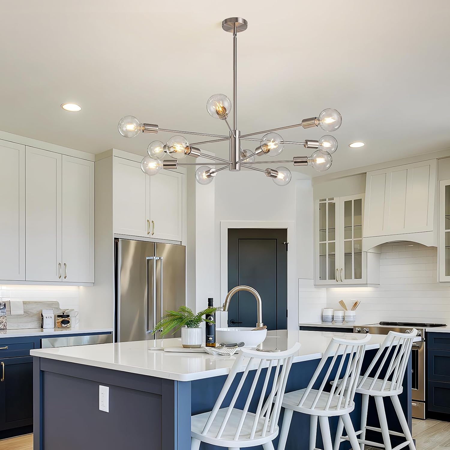 12-punktowy chromowany, nowoczesny żyrandol do sypialni i jadalni – energooszczędna, dekoracyjna lampka nocna (żarówki nie są dołączone) - 3